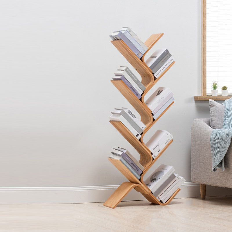 モダンな竹の本棚幾何学的な垂直のオープンシェルフ本棚