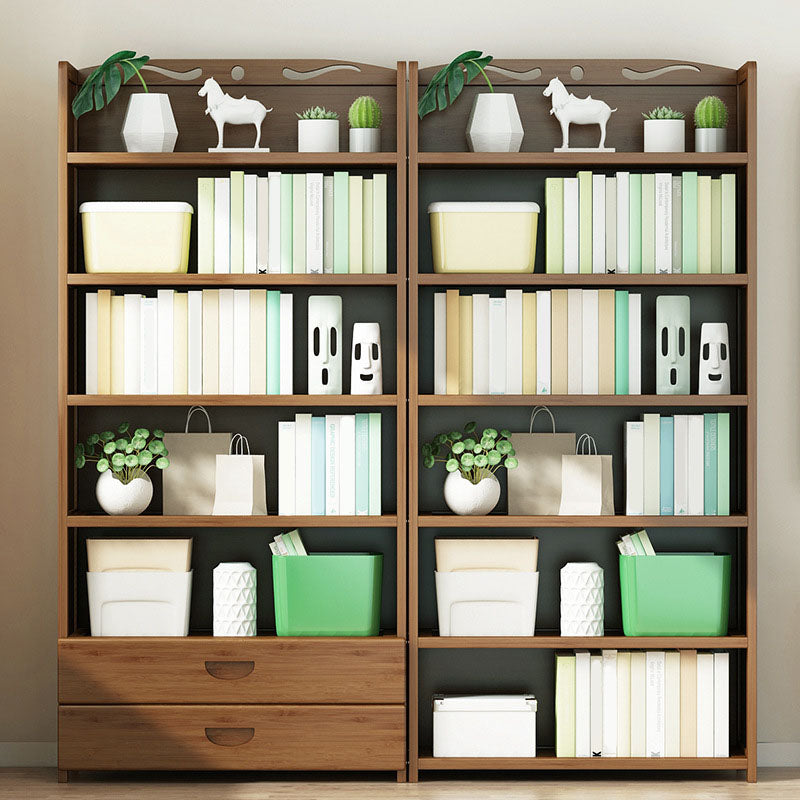 Modern Bamboo Shelf Bookcase Brown Closed Back Book Shelf for Study Room Clearhalo 'Bookcases' 'furn' 'furn_bookcases' 'Furniture' 'Office Furniture' 5840612