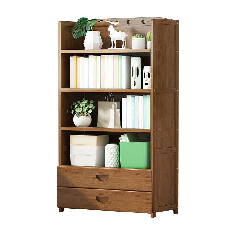 Modern Bamboo Shelf Bookcase Brown Closed Back Book Shelf for Study Room 27.6"L x 11.4"W x 55.1"H 2 Clearhalo 'Bookcases' 'furn' 'furn_bookcases' 'Furniture' 'Office Furniture' 5840636