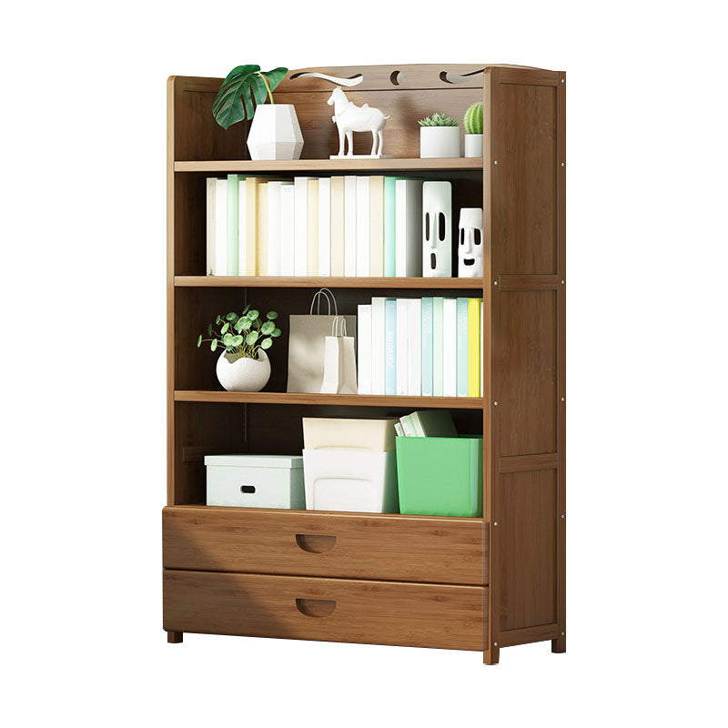Modern Bamboo Shelf Bookcase Brown Closed Back Book Shelf for Study Room 35.4"L x 11.4"W x 55.1"H 2 Clearhalo 'Bookcases' 'furn' 'furn_bookcases' 'Furniture' 'Office Furniture' 5840638