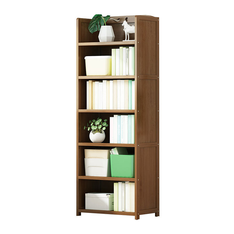 Modern Bamboo Shelf Bookcase Brown Closed Back Book Shelf for Study Room 19.7"L x 11.4"W x 66.9"H Drawer Not Included Clearhalo 'Bookcases' 'furn' 'furn_bookcases' 'Furniture' 'Office Furniture' 5840639