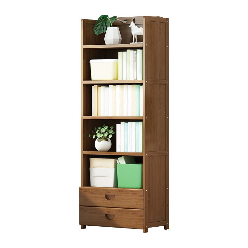 Modern Bamboo Shelf Bookcase Brown Closed Back Book Shelf for Study Room 19.7"L x 11.4"W x 66.9"H 2 Clearhalo 'Bookcases' 'furn' 'furn_bookcases' 'Furniture' 'Office Furniture' 5840640