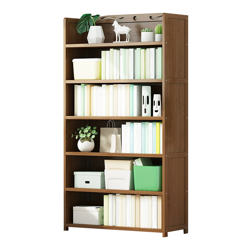 Modern Bamboo Shelf Bookcase Brown Closed Back Book Shelf for Study Room 35.4"L x 11.4"W x 66.9"H Drawer Not Included Clearhalo 'Bookcases' 'furn' 'furn_bookcases' 'Furniture' 'Office Furniture' 5840643
