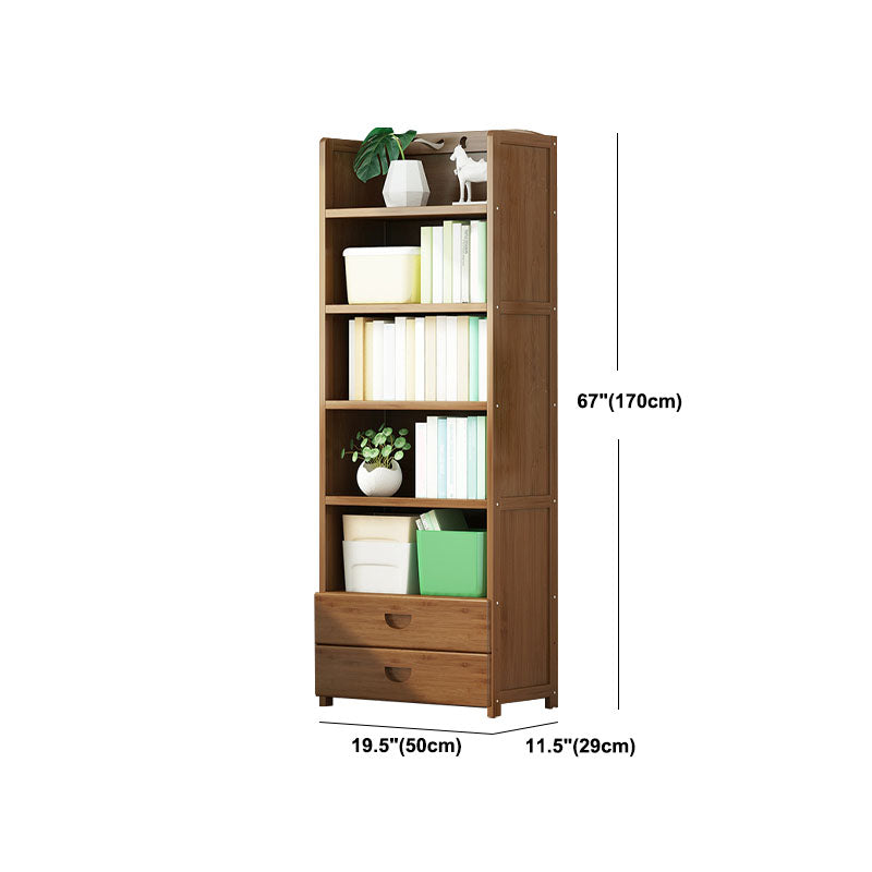 Modern Bamboo Shelf Bookcase Brown Closed Back Book Shelf for Study Room Clearhalo 'Bookcases' 'furn' 'furn_bookcases' 'Furniture' 'Office Furniture' 5840659