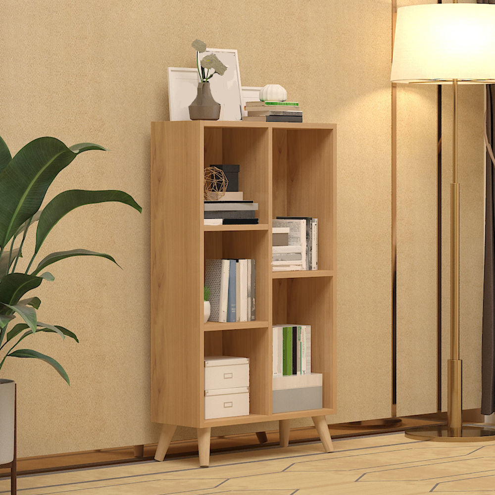 Libreria contemporanea con scaffali in legno ingegnerizzato in legno con scaffali