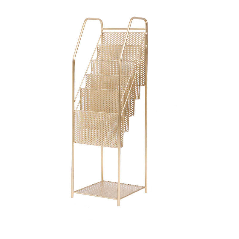 Modern Metal Bookshelf Geometric Closed Back Bookcase in Burnish Gold Clearhalo 'Bookcases' 'furn' 'furn_bookcases' 'Furniture' 'Office Furniture' 5840836