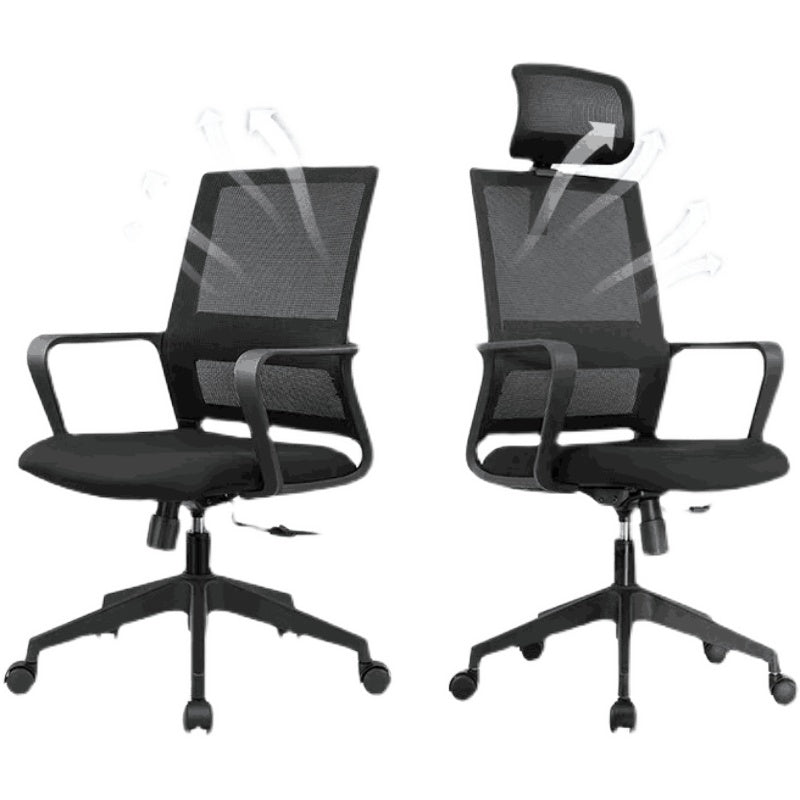 Contemporary Mesh Desk Chair with Nylon Legs Black Office Chair Clearhalo 'furn' 'furn_office_chair' 'Furniture' 'Office Chairs' 'Office Furniture' 'office_chair' 5842454