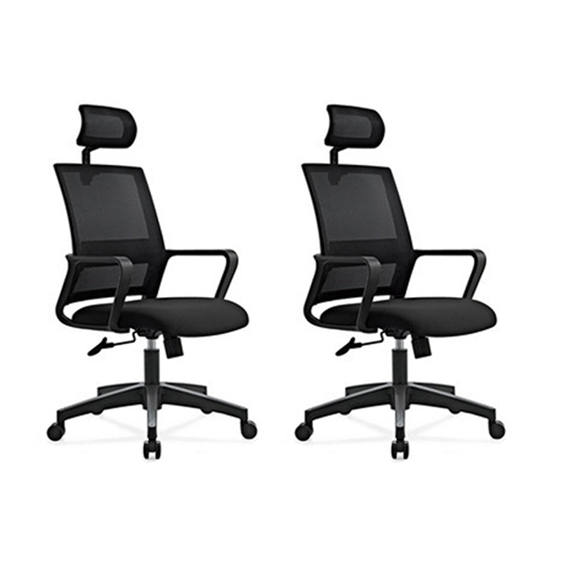 Contemporary Mesh Desk Chair with Nylon Legs Black Office Chair Textured Black 2 Piece Set Clearhalo 'furn' 'furn_office_chair' 'Furniture' 'Office Chairs' 'Office Furniture' 'office_chair' 5842455