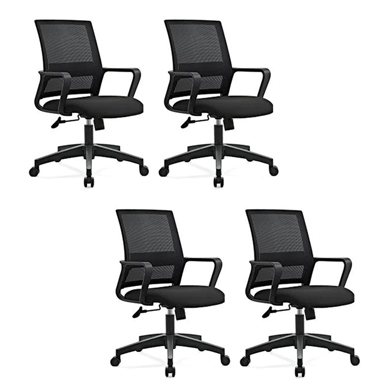 Contemporary Mesh Desk Chair with Nylon Legs Black Office Chair Black 4 Piece Set Clearhalo 'furn' 'furn_office_chair' 'Furniture' 'Office Chairs' 'Office Furniture' 'office_chair' 5842458