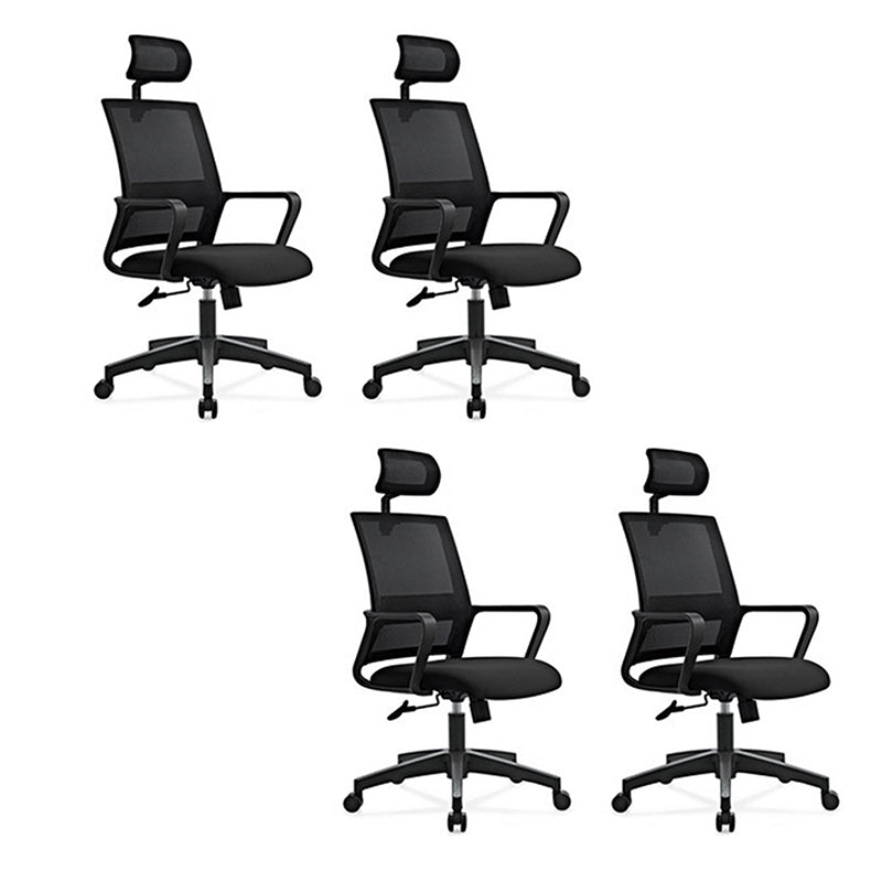 Contemporary Mesh Desk Chair with Nylon Legs Black Office Chair Textured Black 4 Piece Set Clearhalo 'furn' 'furn_office_chair' 'Furniture' 'Office Chairs' 'Office Furniture' 'office_chair' 5842461