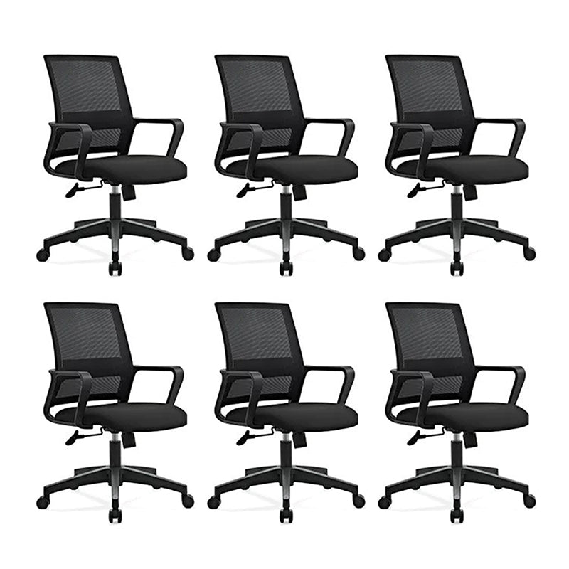Contemporary Mesh Desk Chair with Nylon Legs Black Office Chair Black 6 Piece Set Clearhalo 'furn' 'furn_office_chair' 'Furniture' 'Office Chairs' 'Office Furniture' 'office_chair' 5842462