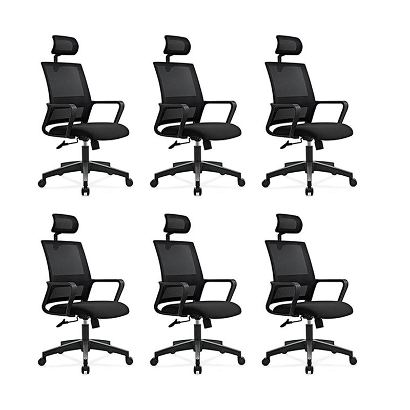 Contemporary Mesh Desk Chair with Nylon Legs Black Office Chair Textured Black 6 Piece Set Clearhalo 'furn' 'furn_office_chair' 'Furniture' 'Office Chairs' 'Office Furniture' 'office_chair' 5842465