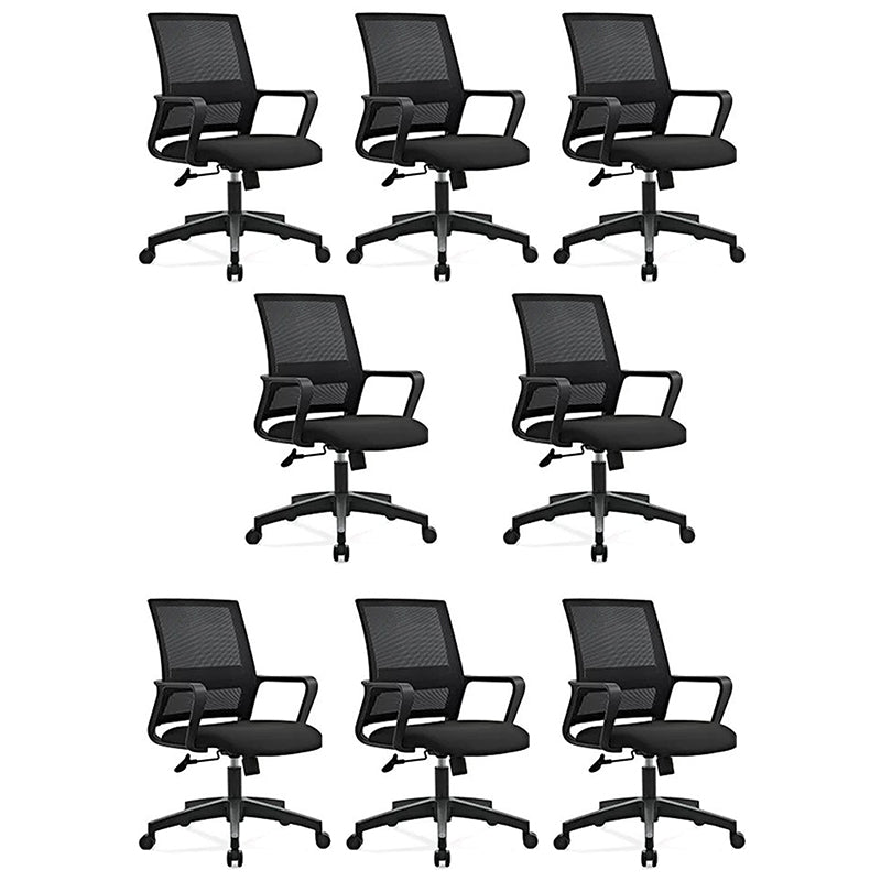 Contemporary Mesh Desk Chair with Nylon Legs Black Office Chair Black 8 Piece Set Clearhalo 'furn' 'furn_office_chair' 'Furniture' 'Office Chairs' 'Office Furniture' 'office_chair' 5842466