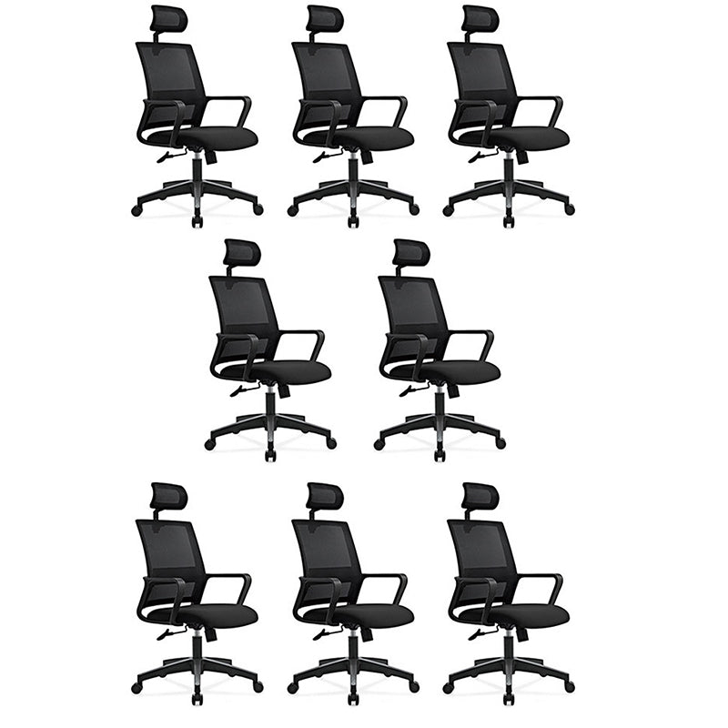 Contemporary Mesh Desk Chair with Nylon Legs Black Office Chair Textured Black 8 Piece Set Clearhalo 'furn' 'furn_office_chair' 'Furniture' 'Office Chairs' 'Office Furniture' 'office_chair' 5842469