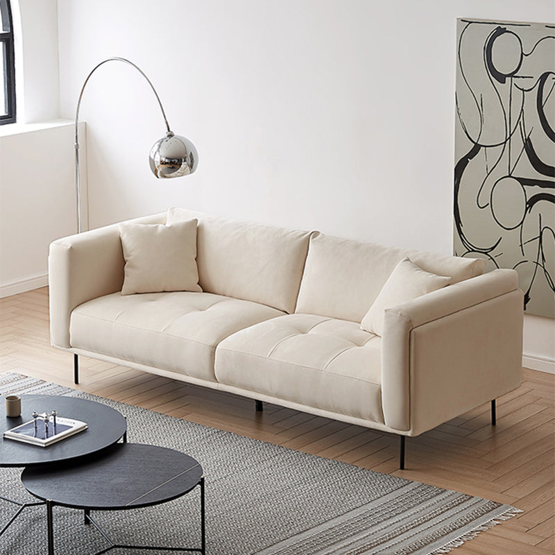 White Tuxedo Arm Sofa Contemporary Sofa with Bolster Pillows for Living Room 110.2"L x 36.6"W x 29.5"H Clearhalo 'furn' 'furn_sofas' 'Furniture' 'Living Room Furniture' 'Sofa' 'sofas' 5842966