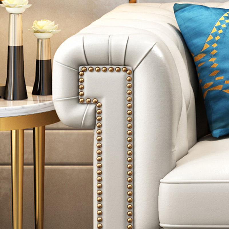 Tufted Rolled Arm Chesterfield Sofa Faux Leather Beige Cushions Sofa Clearhalo 'furn' 'furn_sofas' 'Furniture' 'Living Room Furniture' 'Sofa' 'sofas' 5842982