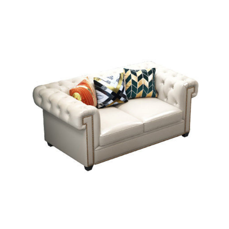 Tufted Rolled Arm Chesterfield Sofa Faux Leather Beige Cushions Sofa Clearhalo 'furn' 'furn_sofas' 'Furniture' 'Living Room Furniture' 'Sofa' 'sofas' 5842986
