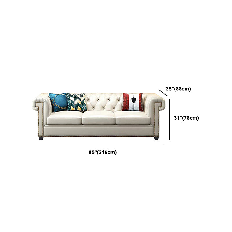Tufted Rolled Arm Chesterfield Sofa Faux Leather Beige Cushions Sofa Clearhalo 'furn' 'furn_sofas' 'Furniture' 'Living Room Furniture' 'Sofa' 'sofas' 5842992