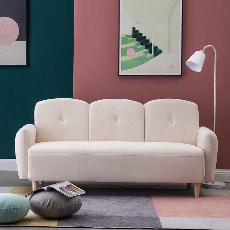 29.92" High Velvet Sofa Recessed Arm Sofa with 3-seater for Apartment Off-White Clearhalo 'furn' 'furn_sofas' 'Furniture' 'Living Room Furniture' 'Sofa' 'sofas' 5843083