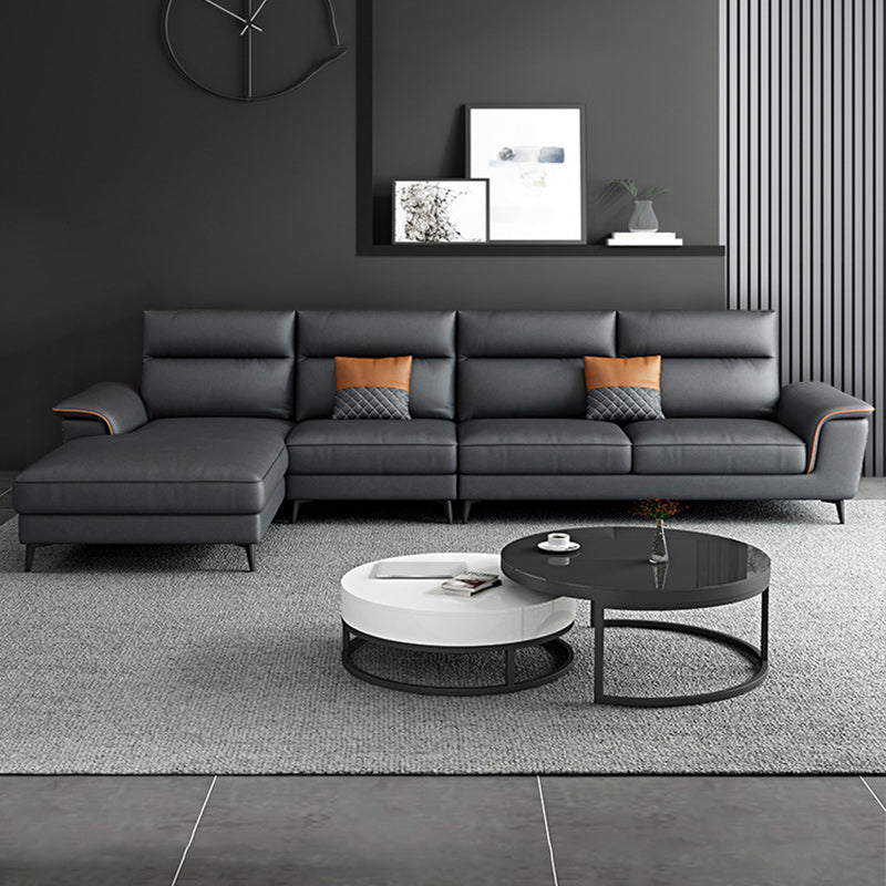 モダンな枕カバーのフェイクレザーセクション、4-クッション断面ソファ、、ダークグレー