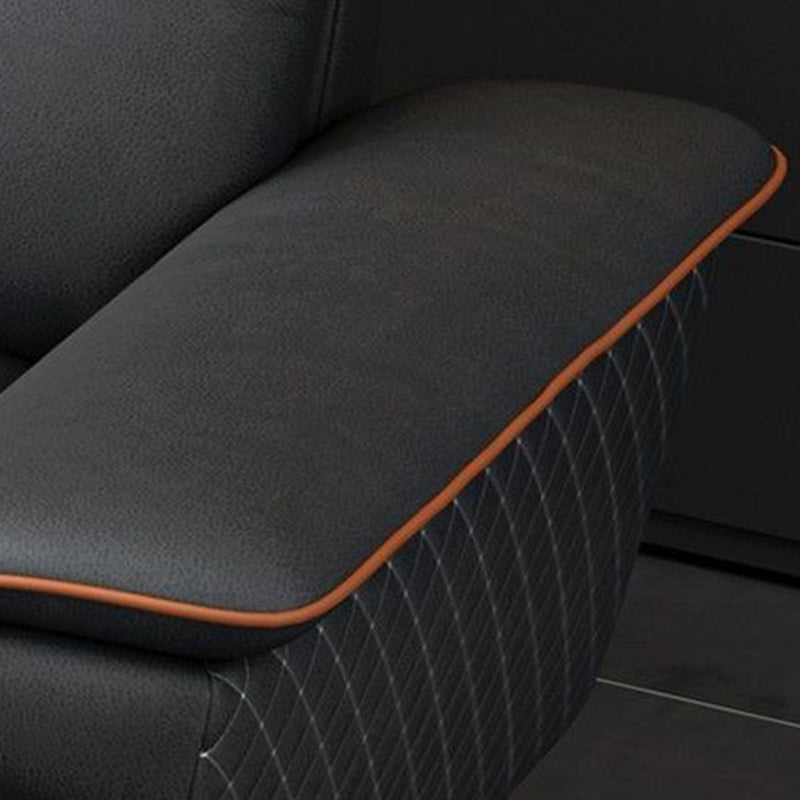 モダンな枕カバーのフェイクレザーセクション、4-クッション断面ソファ、、ダークグレー