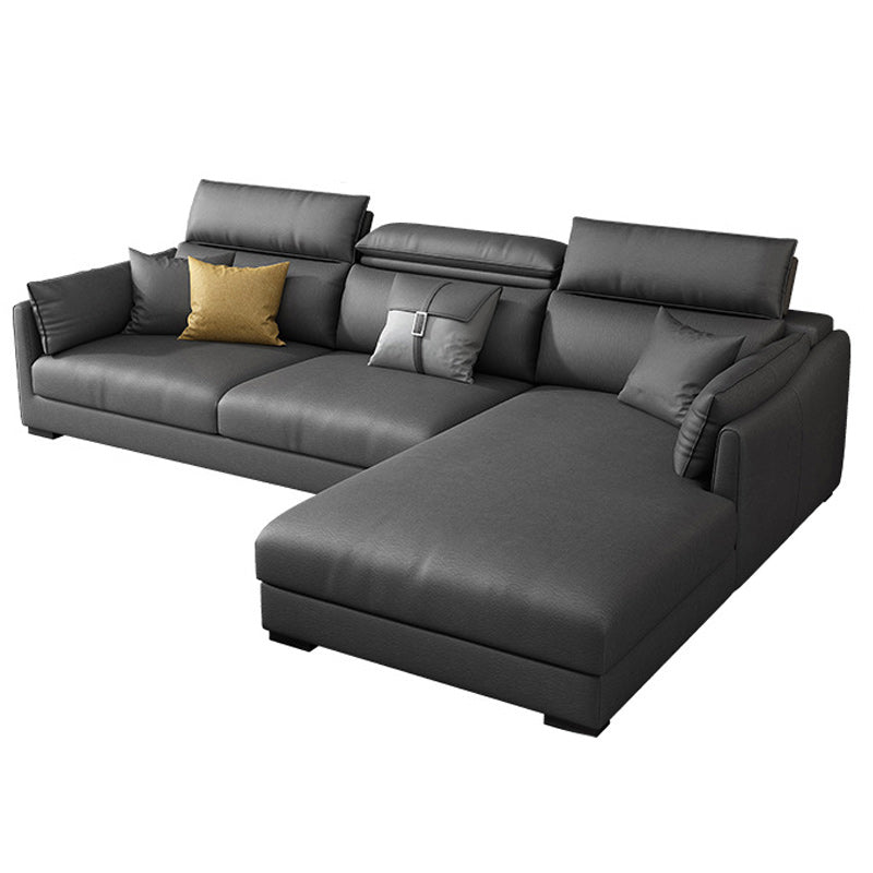 Modern Faux Leather Sofa & Chaise 68.90" D Square Arm Sofa in Dark Grey 98"L x 69"W x 35"H Right Clearhalo 'furn' 'furn_sectionals' 'Furniture' 'Living Room Furniture' 'Sectionals' 5843231