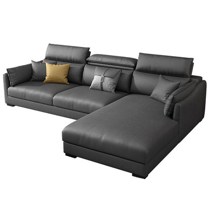 Modern Faux Leather Sofa & Chaise 68.90" D Square Arm Sofa in Dark Grey 98"L x 69"W x 35"H Right Clearhalo 'furn' 'furn_sectionals' 'Furniture' 'Living Room Furniture' 'Sectionals' 5843231