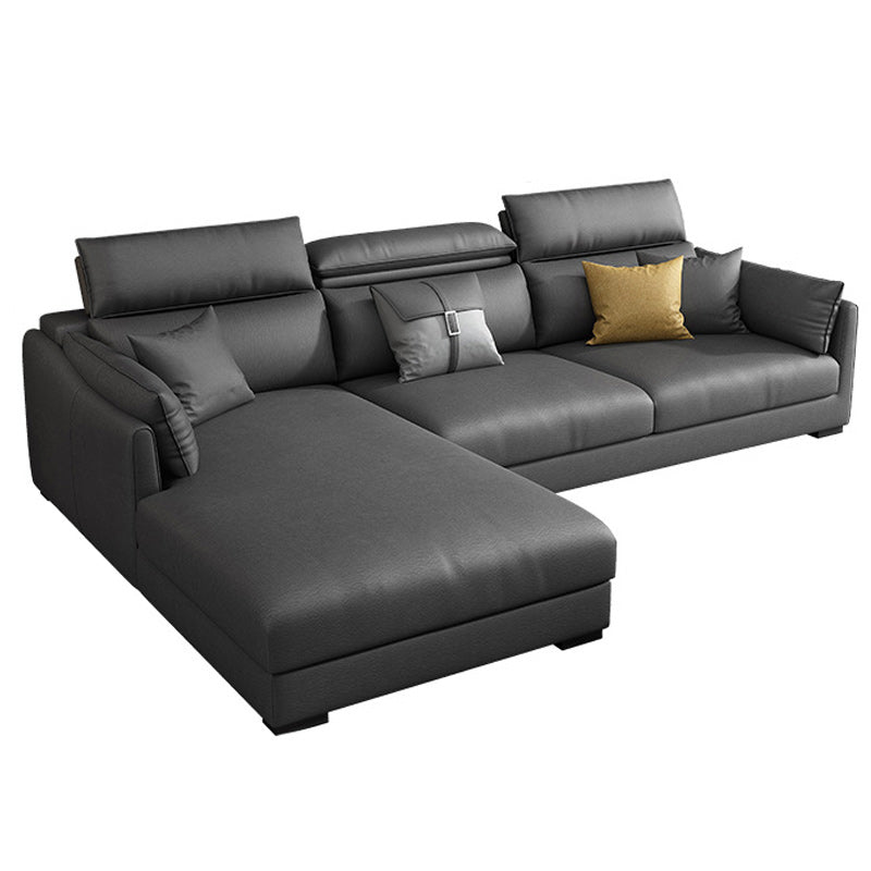 Modern Faux Leather Sofa & Chaise 68.90" D Square Arm Sofa in Dark Grey 98"L x 69"W x 35"H Left Clearhalo 'furn' 'furn_sectionals' 'Furniture' 'Living Room Furniture' 'Sectionals' 5843232