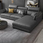 Modern Faux Leather Sofa & Chaise 68.90" D Square Arm Sofa in Dark Grey Clearhalo 'furn' 'furn_sectionals' 'Furniture' 'Living Room Furniture' 'Sectionals' 5843233