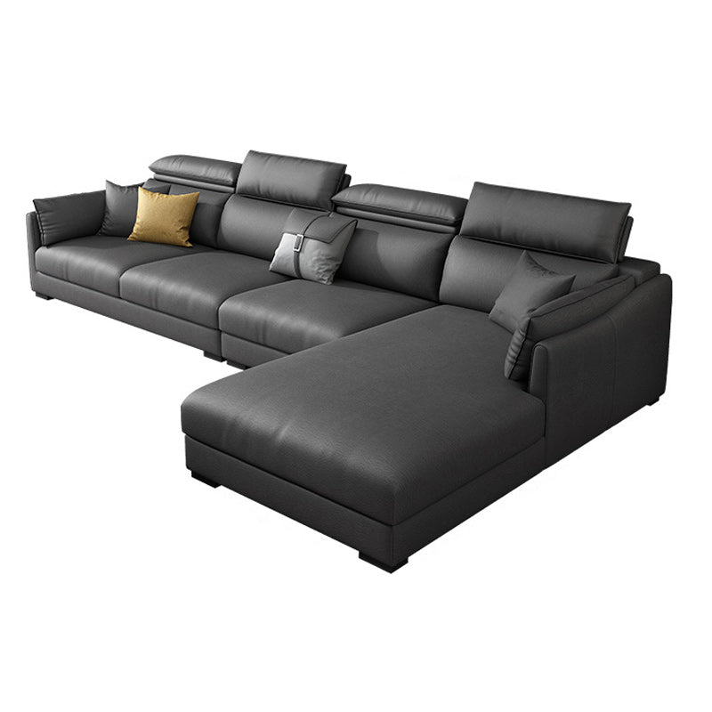 Modern Faux Leather Sofa & Chaise 68.90" D Square Arm Sofa in Dark Grey 126"L x 69"W x 35"H Right Clearhalo 'furn' 'furn_sectionals' 'Furniture' 'Living Room Furniture' 'Sectionals' 5843234
