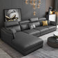 Modern Faux Leather Sofa & Chaise 68.90" D Square Arm Sofa in Dark Grey Clearhalo 'furn' 'furn_sectionals' 'Furniture' 'Living Room Furniture' 'Sectionals' 5843235
