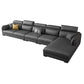 Modern Faux Leather Sofa & Chaise 68.90" D Square Arm Sofa in Dark Grey 153.5"L x 69"W x 35"H Right Clearhalo 'furn' 'furn_sectionals' 'Furniture' 'Living Room Furniture' 'Sectionals' 5843238