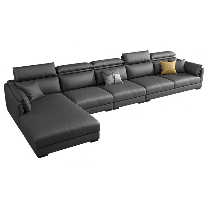 Modern Faux Leather Sofa & Chaise 68.90" D Square Arm Sofa in Dark Grey 153.5"L x 69"W x 35"H Left Clearhalo 'furn' 'furn_sectionals' 'Furniture' 'Living Room Furniture' 'Sectionals' 5843240