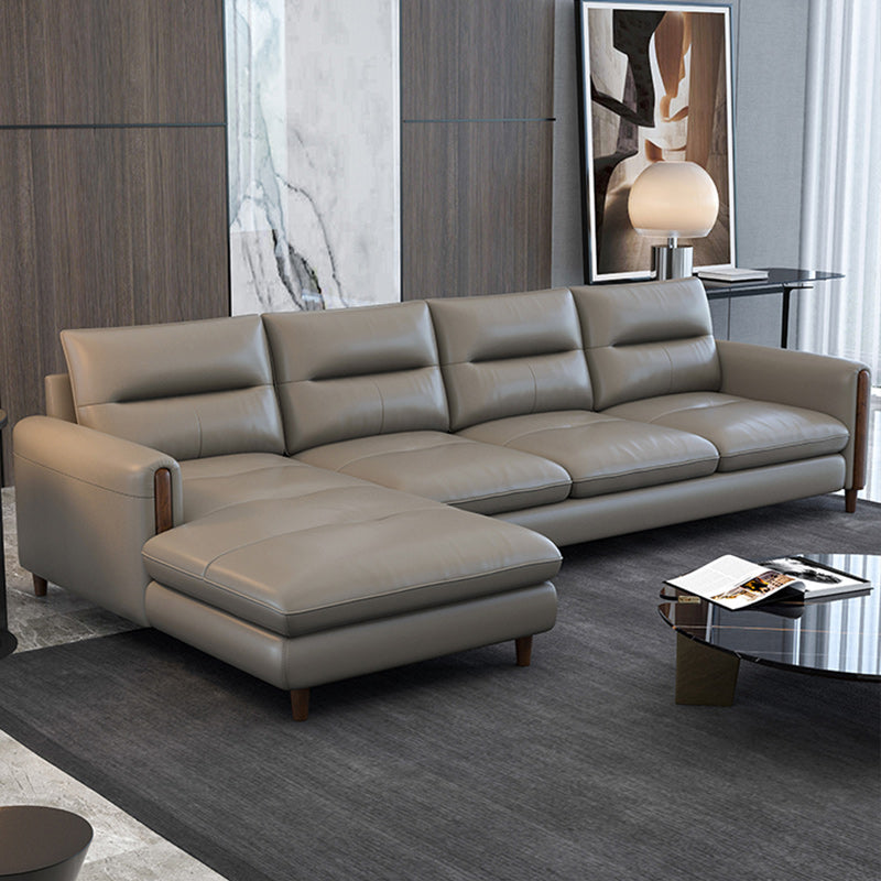 Contemporary Stain-Resistant Genuine Leather Light-grey Sofa & Chaise