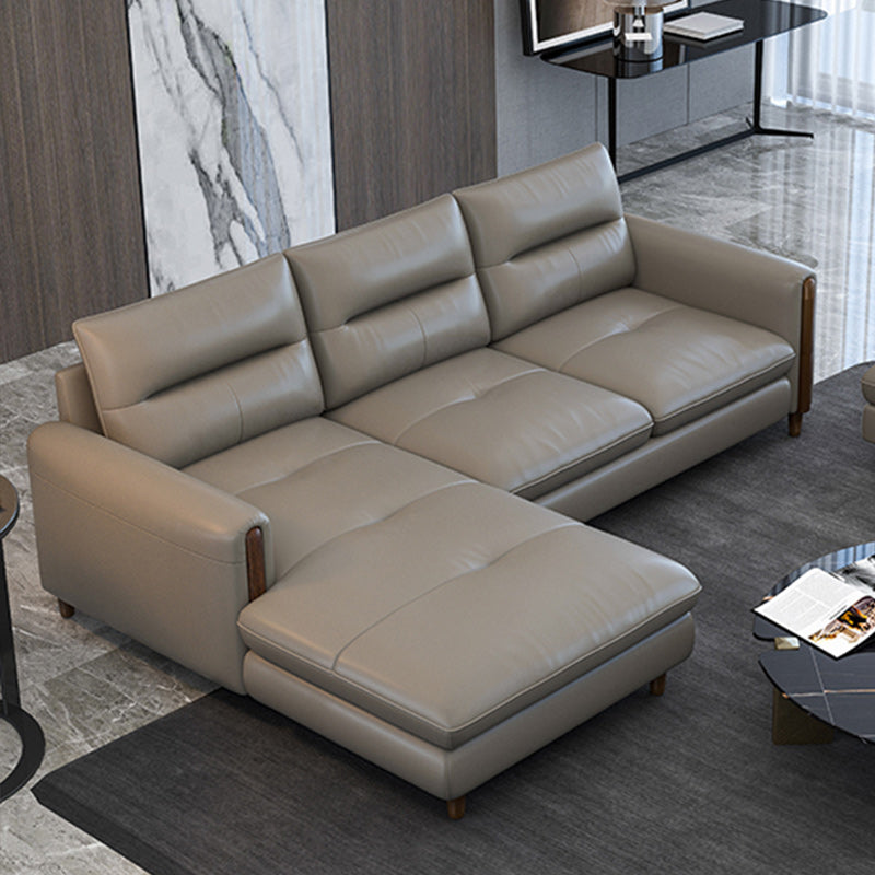 Contemporary Stain-Resistant Genuine Leather Light-grey Sofa & Chaise