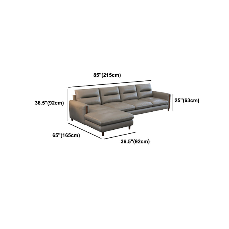 Contemporary Stain-Resistant Genuine Leather Light-grey Sofa & Chaise