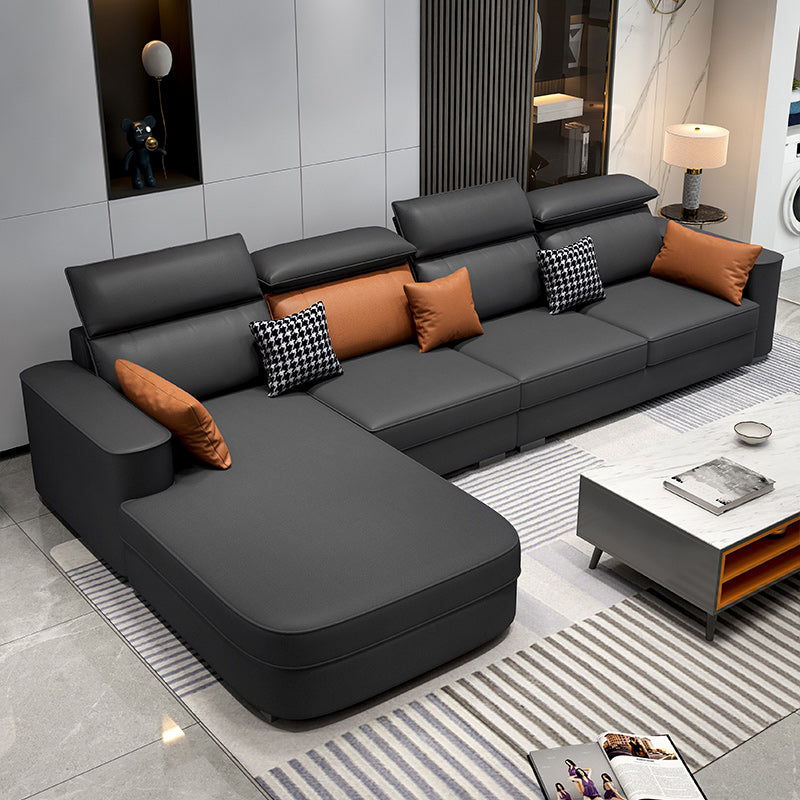 Scandinavian Pillowed Back Cushions Stain-Resistant Faux Leather Sofa