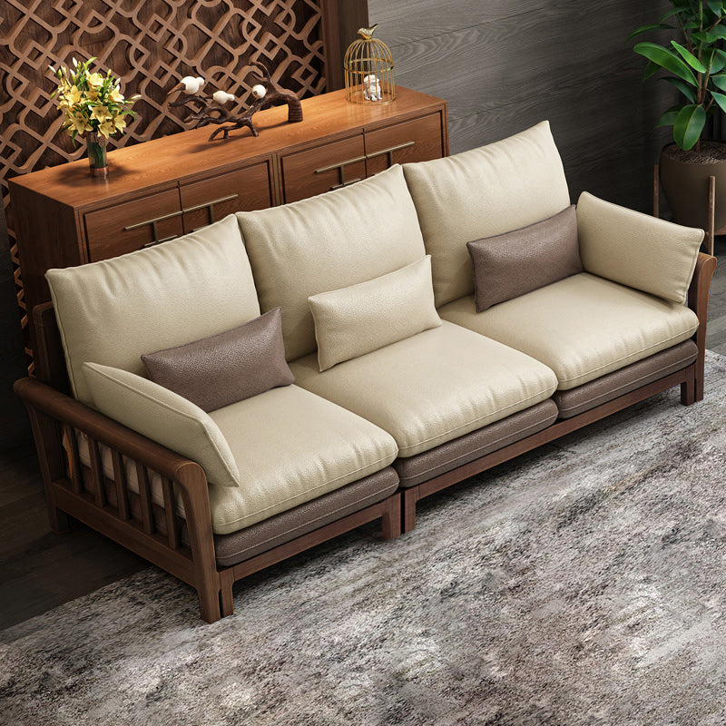 Divano sezionale braccio svasato, cuscini rimovibili con gambe di legno