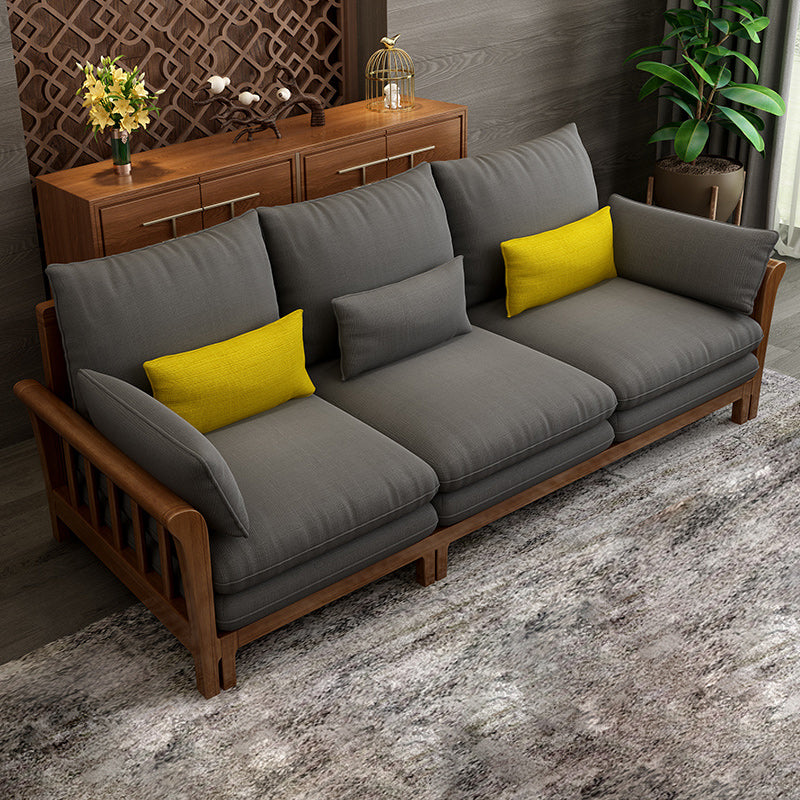 Divano sezionale braccio svasato, cuscini rimovibili con gambe di legno