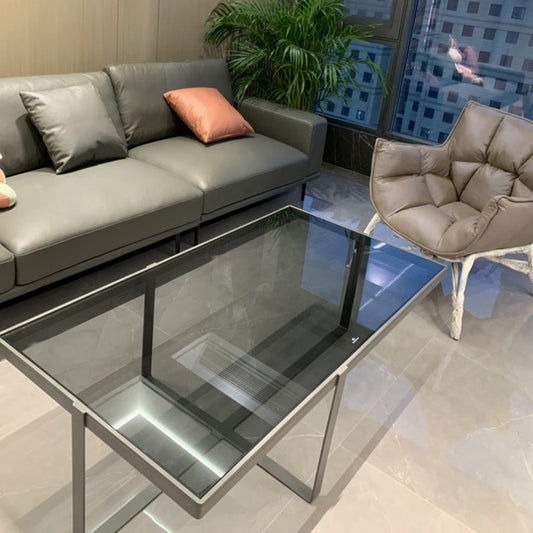 Contemporary Rectangle Glass Top Cocktail Table with Cross Base