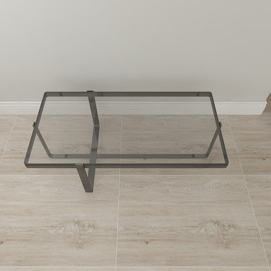 Contemporary Rectangle Glass Top Cocktail Table with Cross Base