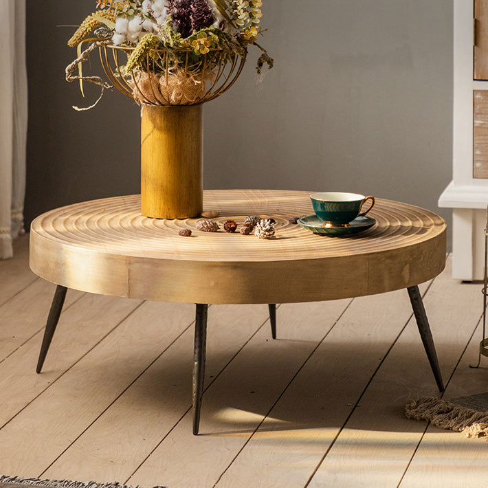 Scandinavian 4 Legs Cocktail Table Round Wooden Coffee Table for Living Room