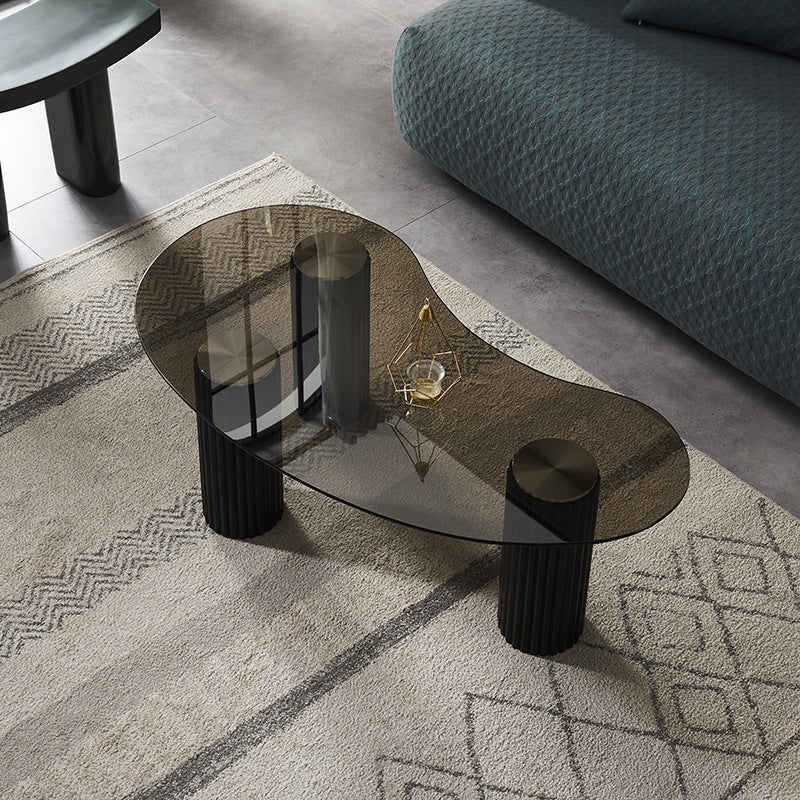 Free Form Glass Top Coffee Table with 3 Steel Legs Single Coffee Table Black Gray Clearhalo 'Coffee & Accent Tables' 'Coffee Tables' 'coffee_tables' 'furn' 'furn_coffee_tables' 'Furniture' 'Living Room Furniture' 5843509