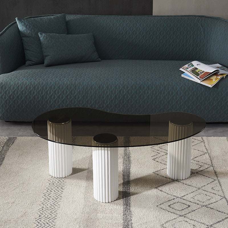 Free Form Glass Top Coffee Table with 3 Steel Legs Single Coffee Table White Gray Clearhalo 'Coffee & Accent Tables' 'Coffee Tables' 'coffee_tables' 'furn' 'furn_coffee_tables' 'Furniture' 'Living Room Furniture' 5843511