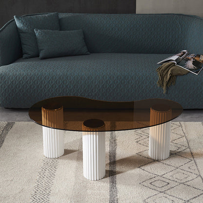 Free Form Glass Top Coffee Table with 3 Steel Legs Single Coffee Table White Brown Clearhalo 'Coffee & Accent Tables' 'Coffee Tables' 'coffee_tables' 'furn' 'furn_coffee_tables' 'Furniture' 'Living Room Furniture' 5843512