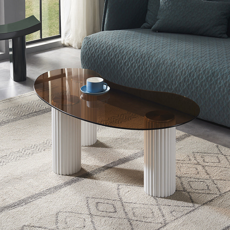 Free Form Glass Top Coffee Table with 3 Steel Legs Single Coffee Table Clearhalo 'Coffee & Accent Tables' 'Coffee Tables' 'coffee_tables' 'furn' 'furn_coffee_tables' 'Furniture' 'Living Room Furniture' 5843518