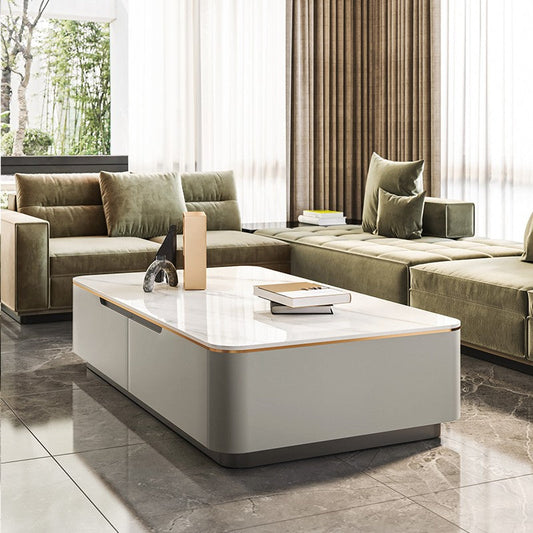 Glam Sled Coffee Table Slate Rectangular Coffee Table Set for Bedroom and Living Room