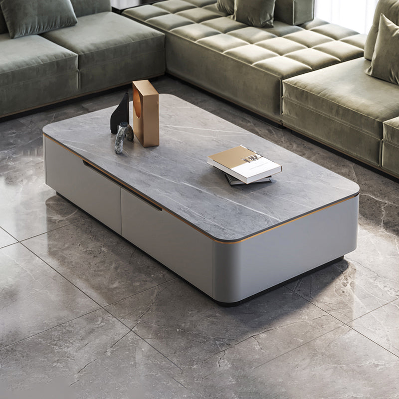 Glam Sled Coffee Table Slate Rectangular Coffee Table Set for Bedroom and Living Room Grey Gray Clearhalo 'Coffee & Accent Tables' 'Coffee Tables' 'coffee_tables' 'furn' 'furn_coffee_tables' 'Furniture' 'Living Room Furniture' 5843559