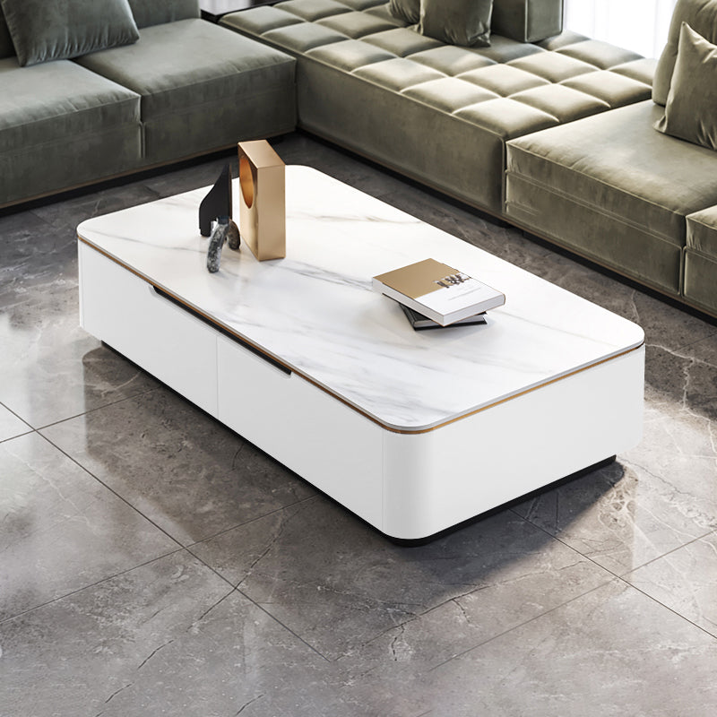 Glam Sled Coffee Table Slate Rectangular Coffee Table Set for Bedroom and Living Room White Matte White Clearhalo 'Coffee & Accent Tables' 'Coffee Tables' 'coffee_tables' 'furn' 'furn_coffee_tables' 'Furniture' 'Living Room Furniture' 5843560