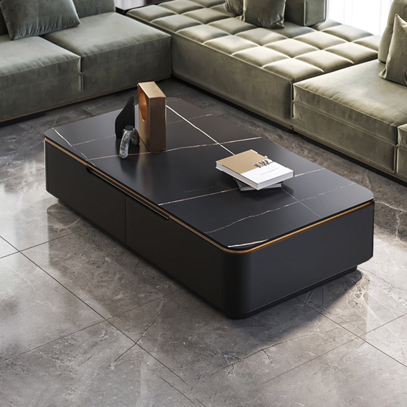Glam Sled Coffee Table Slate Rectangular Coffee Table Set for Bedroom and Living Room Black Black Gold Clearhalo 'Coffee & Accent Tables' 'Coffee Tables' 'coffee_tables' 'furn' 'furn_coffee_tables' 'Furniture' 'Living Room Furniture' 5843562